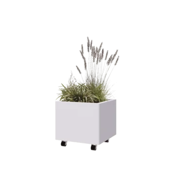 Teräksinen istutuslaatikko - Neliönmuotoiset - 50 x 50 x 40 cm - RAL9010 matta (valkoinen) - Pohjalevyllä - Pyörillä