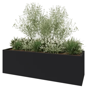 Lasikuituruukku - Suorakulmio - 200 x 60 x 60 cm - RAL7021 matta (musta harmaa) - Pohjallinen