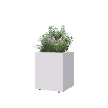 Teräksinen istutuslaatikko - Neliönmuotoiset - 50 x 50 x 60 cm - RAL9010 matta (valkoinen) - Pohjalevyllä - Jaloilla