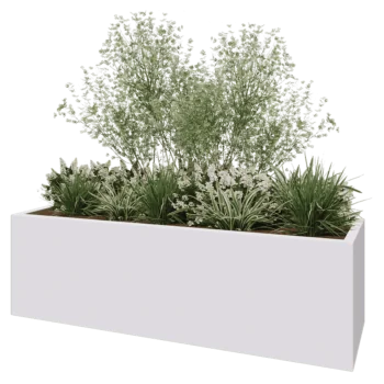 Lasikuituruukku - Suorakulmio - 200 x 60 x 60 cm - RAL9010 matta (valkoinen) - Pohjallinen