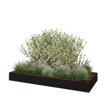 Teräksinen istutuslaatikko XXL - Suorakaiteen muotoiset - 320 x 120 x 30 cm - RAL9005 matta (musta) - Pohjalevyllä