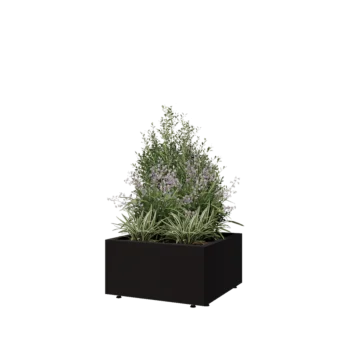 Teräksinen istutuslaatikko - Neliönmuotoiset - 60 x 60 x 30 cm - RAL9005 matta (musta) - Pohjalevyllä - Jaloilla