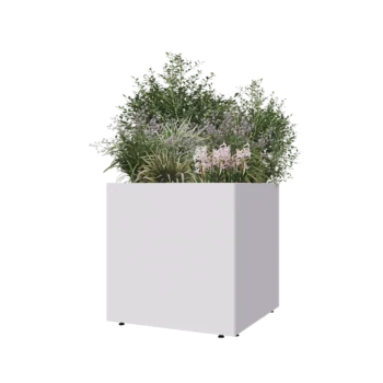 Teräksinen istutuslaatikko - Neliönmuotoiset - 70 x 70 x 70 cm - RAL9010 matta (valkoinen) - Pohjalevyllä - Jaloilla
