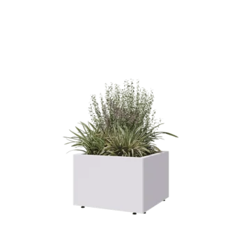Teräksinen istutuslaatikko - Neliönmuotoiset - 60 x 60 x 40 cm - RAL9010 matta (valkoinen) - Pohjalevyllä - Jaloilla