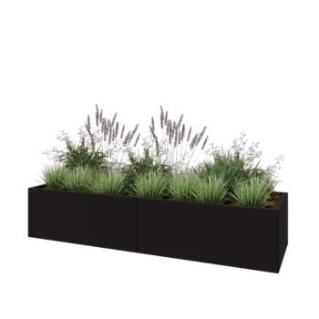 Teräksinen istutuslaatikko XXL - Suorakaiteen muotoiset - 200 x 60 x 40 cm - RAL9005 matta (musta) - Ilman pohjalevyä