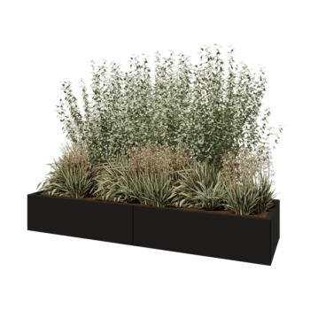 Teräksinen istutuslaatikko XXL - Suorakaiteen muotoiset - 200 x 60 x 30 cm - RAL9005 matta (musta) - Pohjalevyllä