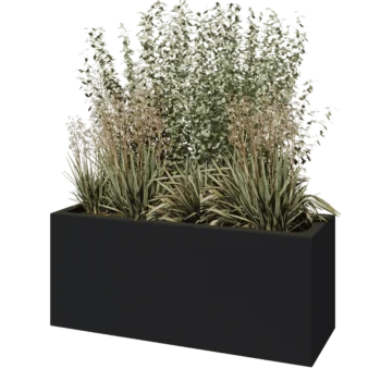 Lasikuituruukku - Suorakulmio - 120 x 40 x 50 cm - RAL7021 matta (musta harmaa) - Pohjallinen