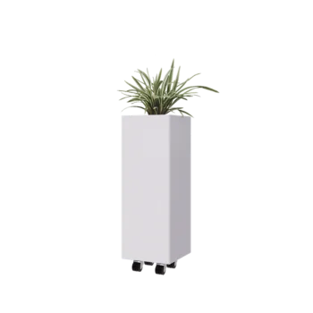 Teräksinen istutuslaatikko - Neliönmuotoiset - 30 x 30 x 80 cm - RAL9010 matta (valkoinen) - Pohjalevyllä - Pyörillä