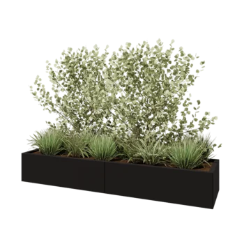 Teräksinen istutuslaatikko XXL - Suorakaiteen muotoiset - 200 x 50 x 30 cm - RAL9005 matta (musta) - Pohjalevyllä