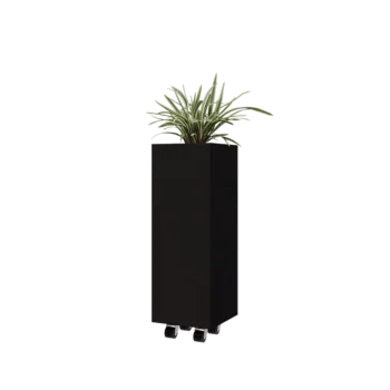 Teräksinen istutuslaatikko - Neliönmuotoiset - 30 x 30 x 80 cm - RAL9005 matta (musta) - Pohjalevyllä - Pyörillä