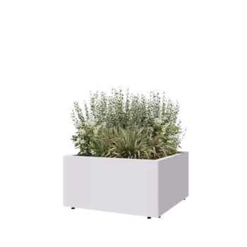 Teräksinen istutuslaatikko - Neliönmuotoiset - 80 x 80 x 40 cm - RAL9010 matta (valkoinen) - Pohjalevyllä - Jaloilla