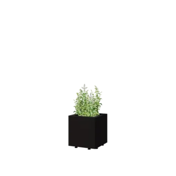 Teräksinen istutuslaatikko - Neliönmuotoiset - 30 x 30 x 30 cm - RAL9005 matta (musta) - Pohjalevyllä - Jaloilla