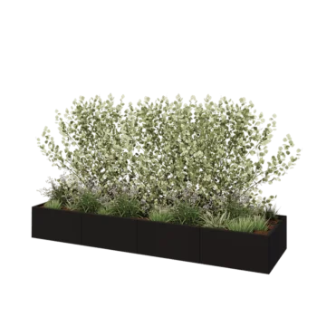 Teräksinen istutuslaatikko XXL - Suorakaiteen muotoiset - 320 x 80 x 40 cm - RAL9005 matta (musta) - Ilman pohjalevyä