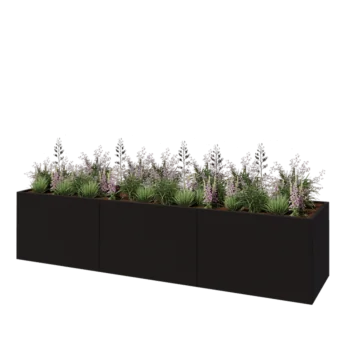 Teräksinen istutuslaatikko XXL - Suorakaiteen muotoiset - 360 x 80 x 80 cm - RAL9005 matta (musta) - Pohjalevyllä