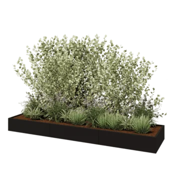 Teräksinen istutuslaatikko XXL - Suorakaiteen muotoiset - 360 x 80 x 30 cm - RAL9005 matta (musta) - Pohjalevyllä