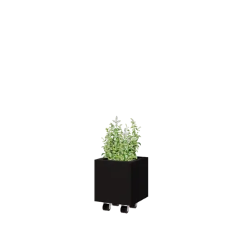 Teräksinen istutuslaatikko - Neliönmuotoiset - 30 x 30 x 30 cm - RAL9005 matta (musta) - Pohjalevyllä - Pyörillä