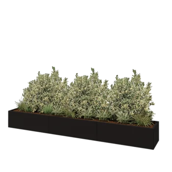 Teräksinen istutuslaatikko XXL - Suorakaiteen muotoiset - 360 x 50 x 40 cm - RAL9005 matta (musta) - Pohjalevyllä