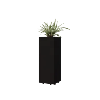 Teräksinen istutuslaatikko - Neliönmuotoiset - 30 x 30 x 80 cm - RAL9005 matta (musta) - Pohjalevyllä - Jaloilla