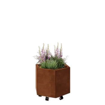 Corten-teräksinen istutuslaatikko - Kuusikulmaiset - 59,3 x 52 x 40 cm - Pohjalevyllä - Pyörillä