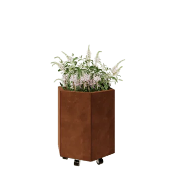 Corten-teräksinen istutuslaatikko - Kuusikulmaiset - 59,3 x 52 x 60 cm - Pohjalevyllä - Pyörillä