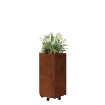 Corten-teräksinen istutuslaatikko - Kuusikulmaiset - 59,3 x 52 x 80 cm - Pohjalevyllä - Pyörillä