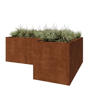 Corten-teräksinen istutuslaatikko - L-muotoinen - 300 x 200 x 100 cm - Pohjalevyllä