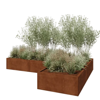 Corten-teräksinen istutuslaatikko - L-muotoinen - 300 x 200 x 40 cm - Pohjalevyllä