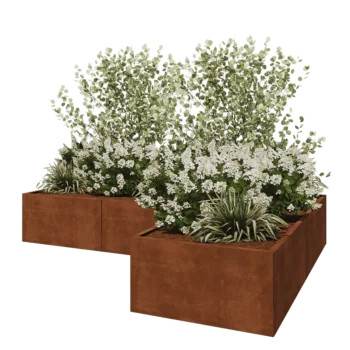 Corten-teräksinen istutuslaatikko - L-muotoinen - 300 x 200 x 50 cm - Pohjalevyllä