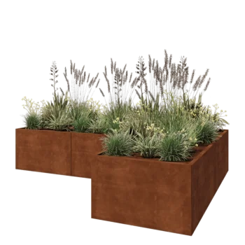 Corten-teräksinen istutuslaatikko - L-muotoinen - 300 x 200 x 60 cm - Pohjalevyllä