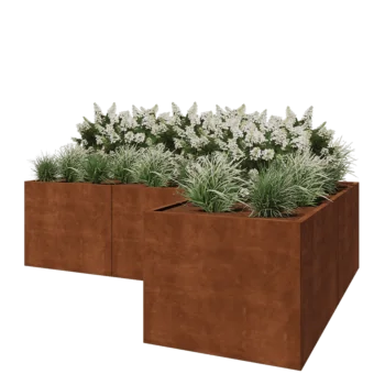 Corten-teräksinen istutuslaatikko - L-muotoinen - 300 x 200 x 80 cm - Pohjalevyllä