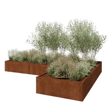 Corten-teräksinen istutuslaatikko - L-muotoinen - 360 x 240 x 40 cm - Pohjalevyllä