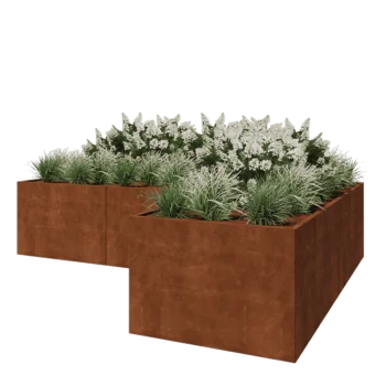 Corten-teräksinen istutuslaatikko - L-muotoinen - 360 x 240 x 80 cm - Pohjalevyllä
