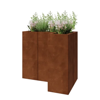 Corten-teräksinen istutuslaatikko - L-muotoinen - 90 x 60 x 80 cm - Pohjalevyllä