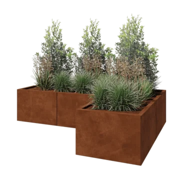 Corten-teräksinen istutuslaatikko - L-muotoinen - 180 x 120 x 40 cm - Ilman pohjalevyä
