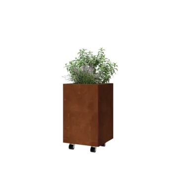 Corten-teräksinen istutuslaatikko - Neliönmuotoiset - 40 x 40 x 60 cm - Pohjalevyllä - Pyörillä