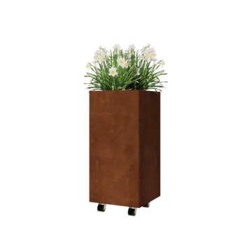 Corten-teräksinen istutuslaatikko - Neliönmuotoiset - 40 x 40 x 80 cm - Pohjalevyllä - Pyörillä