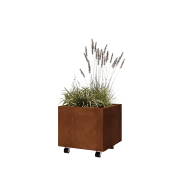 Corten-teräksinen istutuslaatikko - Neliönmuotoiset - 50 x 50 x 40 cm - Pohjalevyllä - Pyörillä