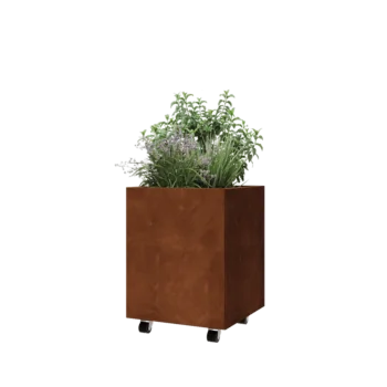 Corten-teräksinen istutuslaatikko - Neliönmuotoiset - 50 x 50 x 60 cm - Pohjalevyllä - Pyörillä