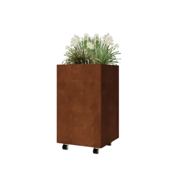 Corten-teräksinen istutuslaatikko - Neliönmuotoiset - 50 x 50 x 80 cm - Pohjalevyllä - Pyörillä