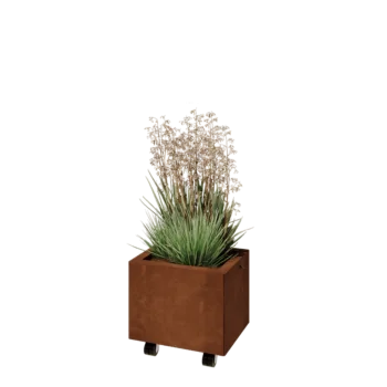 Corten-teräksinen istutuslaatikko - Suorakaiteen muotoiset - 40 x 30 x 30 cm - Pohjalevyllä - Pyörillä