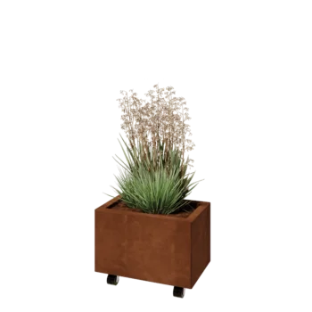 Corten-teräksinen istutuslaatikko - Suorakaiteen muotoiset - 50 x 30 x 30 cm - Pohjalevyllä - Pyörillä
