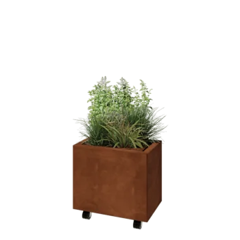 Corten-teräksinen istutuslaatikko - Suorakaiteen muotoiset - 50 x 30 x 40 cm - Pohjalevyllä - Pyörillä