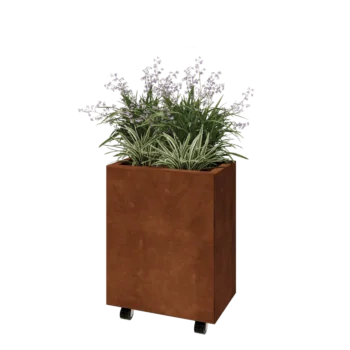 Corten-teräksinen istutuslaatikko - Suorakaiteen muotoiset - 50 x 30 x 60 cm - Pohjalevyllä - Pyörillä