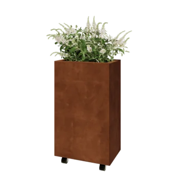 Corten-teräksinen istutuslaatikko - Suorakaiteen muotoiset - 50 x 30 x 80 cm - Pohjalevyllä - Pyörillä