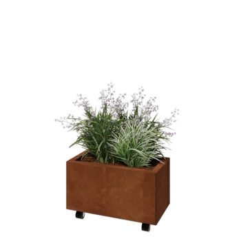 Corten-teräksinen istutuslaatikko - Suorakaiteen muotoiset - 60 x 30 x 30 cm - Pohjalevyllä - Pyörillä