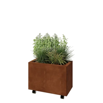 Corten-teräksinen istutuslaatikko - Suorakaiteen muotoiset - 60 x 30 x 40 cm - Pohjalevyllä - Pyörillä