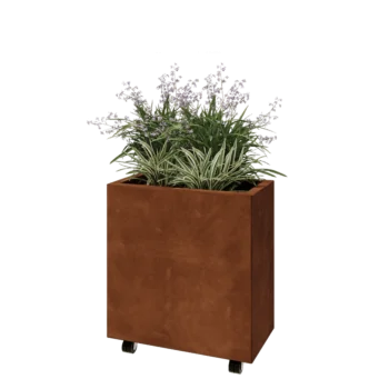 Corten-teräksinen istutuslaatikko - Suorakaiteen muotoiset - 60 x 30 x 60 cm - Pohjalevyllä - Pyörillä