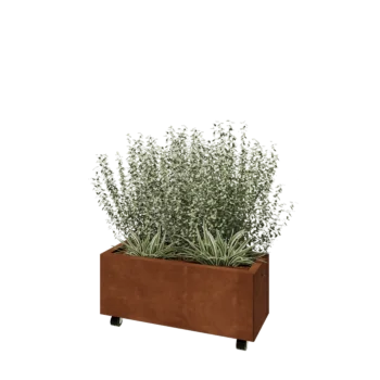 Corten-teräksinen istutuslaatikko - Suorakaiteen muotoiset - 80 x 30 x 30 cm - Pohjalevyllä - Pyörillä