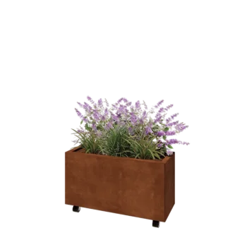 Corten-teräksinen istutuslaatikko - Suorakaiteen muotoiset - 80 x 30 x 40 cm - Pohjalevyllä - Pyörillä