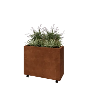 Corten-teräksinen istutuslaatikko - Suorakaiteen muotoiset - 80 x 30 x 60 cm - Pohjalevyllä - Pyörillä